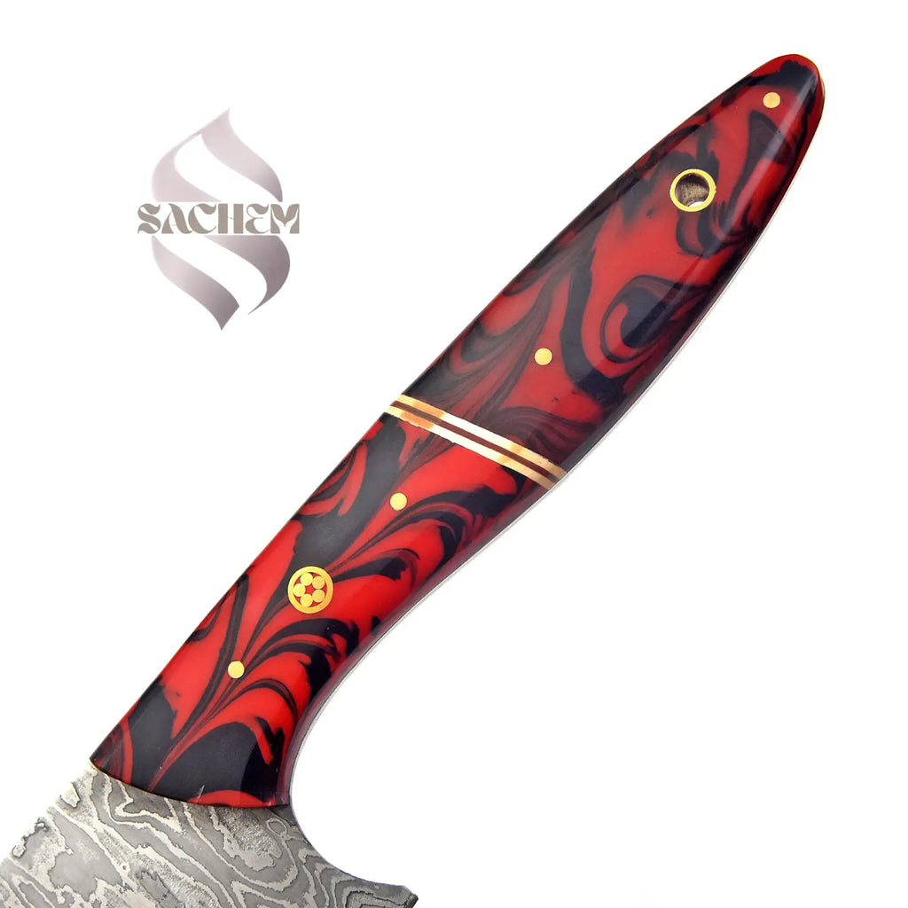 Custom Stainless Steel Damascus Chef Knife Kitchen Red Black