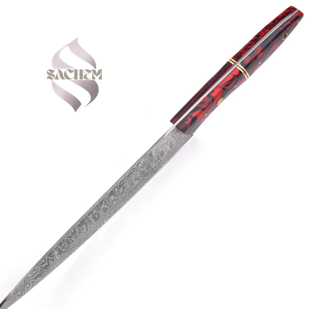 Custom Stainless Steel Damascus Chef Knife Kitchen Red Black