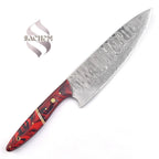 Custom Stainless Steel Damascus Chef Knife Kitchen Red Black