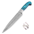 Rust Proof Damascus Kitchen Knife Turquoise Blue Handle 304