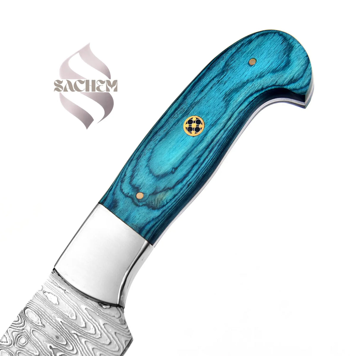 Rust Proof Damascus Kitchen Knife Turquoise Blue Handle 304