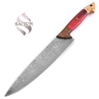 Handmade Stainless Steel Damascus Chef Knife Red Wood 301 Sachem