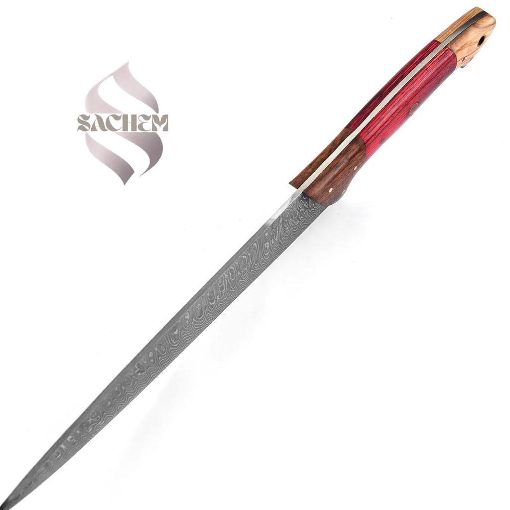 Handmade Stainless Steel Damascus Chef Knife Red Wood 301 Sachem