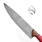 Handmade Stainless Steel Damascus Chef Knife Red Wood 301 Sachem