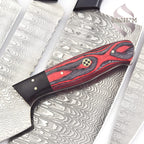 Red 7 pc Damascus Kitchen Knife Set with Bag 136 Sachem