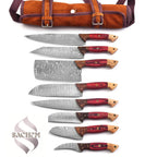 Red 8 pcs Rust Proof Damascus Steel Kitchen Knife Set 129 Sachem