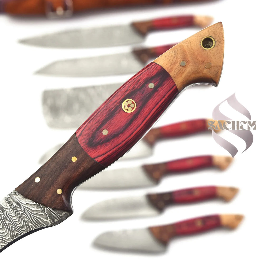 Red 8 pcs Rust Proof Damascus Steel Kitchen Knife Set 129 Sachem