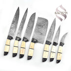Rust Proof Damascus Steel Chef Knife Set 7 pcs White w Bag