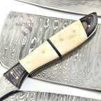 Rust Proof Damascus Steel Chef Knife Set 7 pcs White w Bag