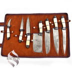 Rust Proof Damascus Steel Chef Knife Set 7 pcs White w Bag