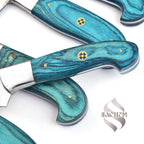 Stainless Damascus Steel Kitchen Knife Set Blue with Bag 101 Sachem