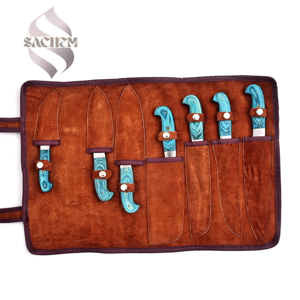Stainless Damascus Steel Kitchen Knife Set Blue with Bag 101 Sachem