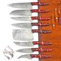 Stainless Steel Damascus Chef Knife Set 8 pcs Red with Bag 103 Sachem