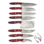 Stainless Steel Damascus Chef Knife Set 8 pcs Red with Bag 103 Sachem