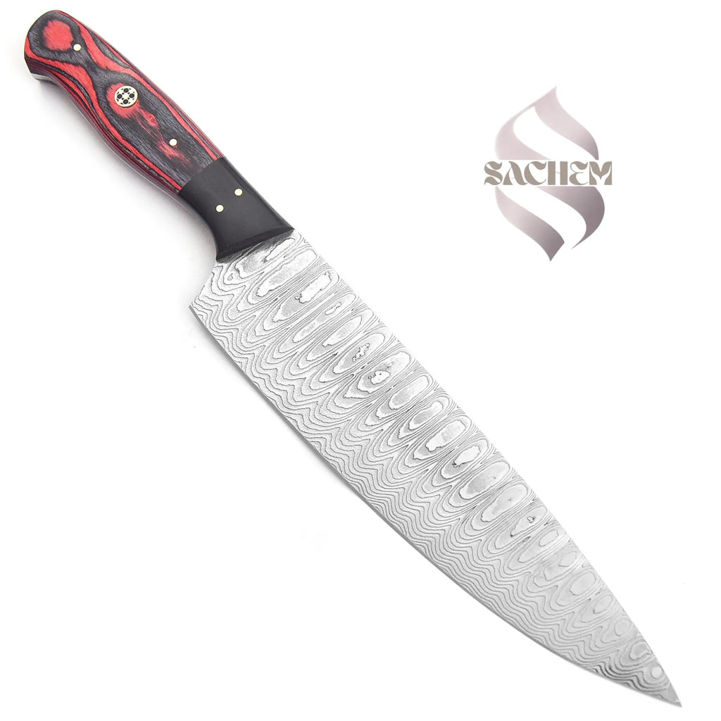 Stainless Steel Damascus Kitchen Knife Chef Red Black 303 Sachem