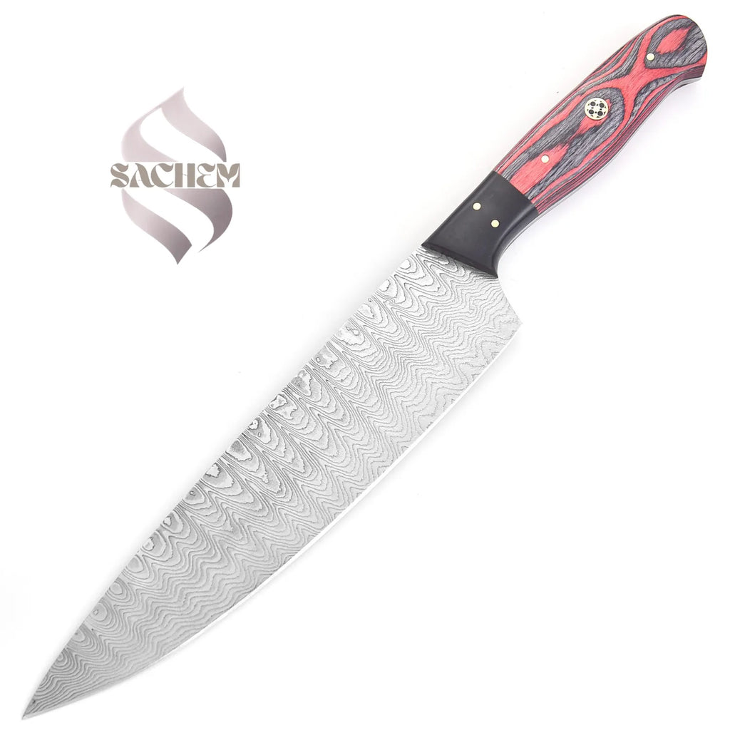 Stainless Steel Damascus Kitchen Knife Chef Red Black 303 Sachem